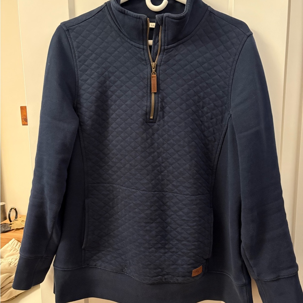 L.L.Bean Women's Quilted Quarter-Zip Pullover, navy, L